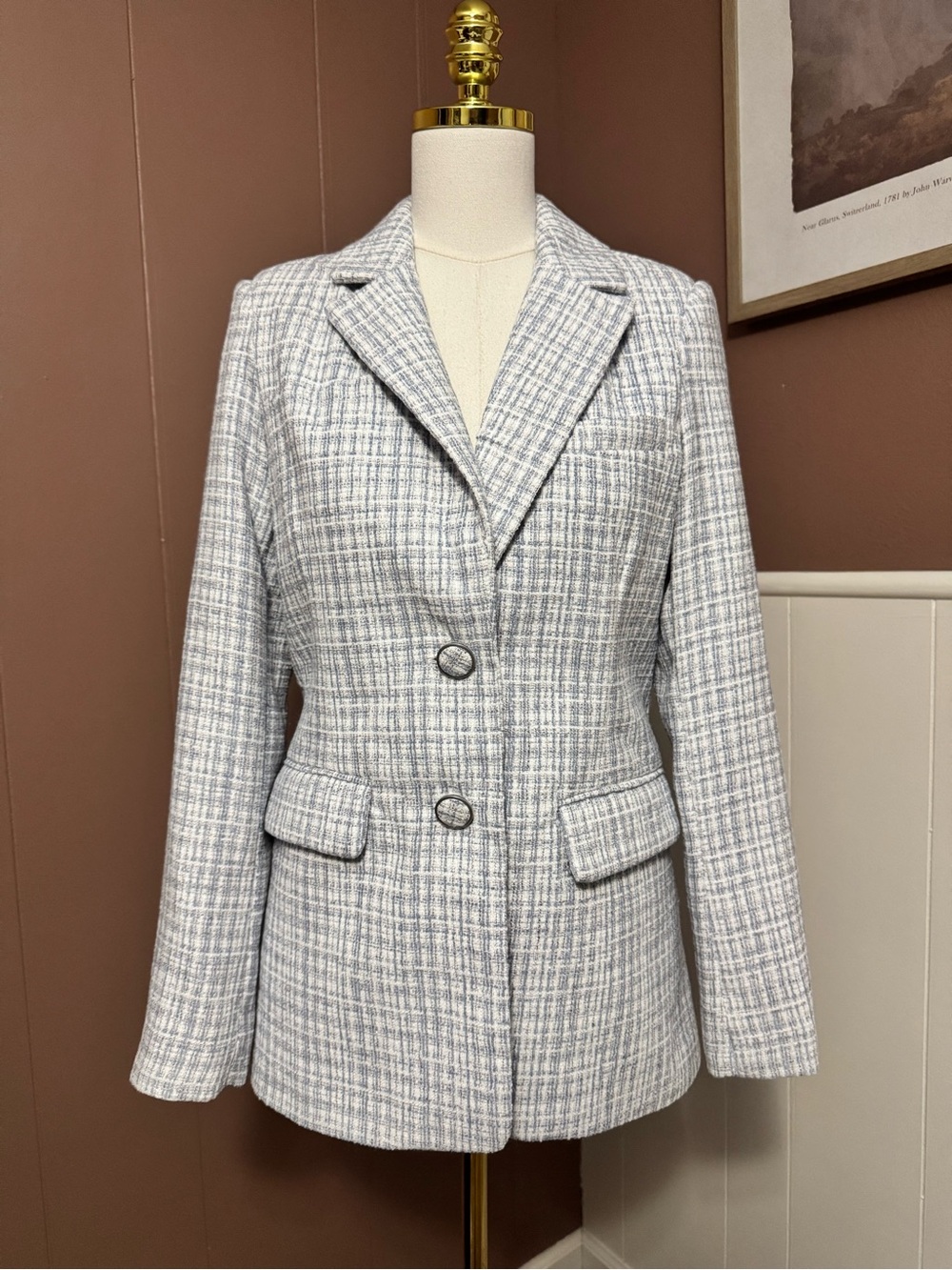 NWT 7 For All Mankind Pastel Blue Tweed Blazer Preppy